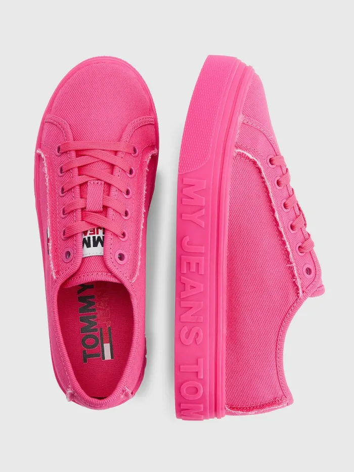 Tommy Hilfiger Embossed Logo Flatform Trainers Pink Alert Womens Pumps Gift 4 You