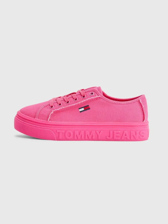 Tommy Hilfiger Embossed Logo Flatform Trainers Pink Alert Womens Pumps Gift 4 You