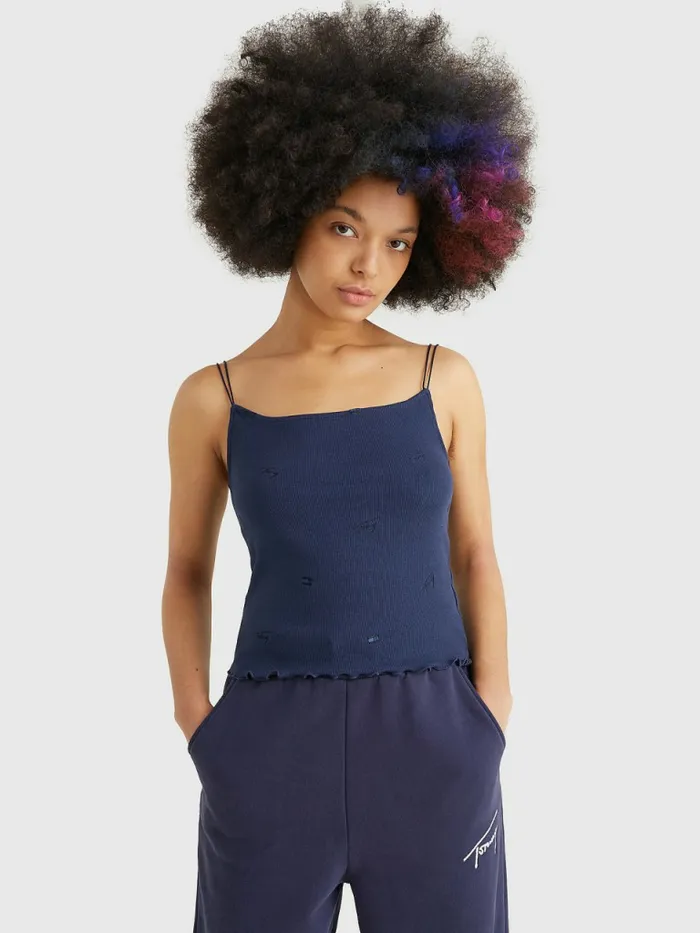 Tommy Hilfiger Embroidery Cropped Ribbed Tank Top Twilight Navy Womens TShirts Sale Tommy Hilfiger Embroidery Cropped Ribbed Tank Top Twilight Navy Womens TShirts Sale