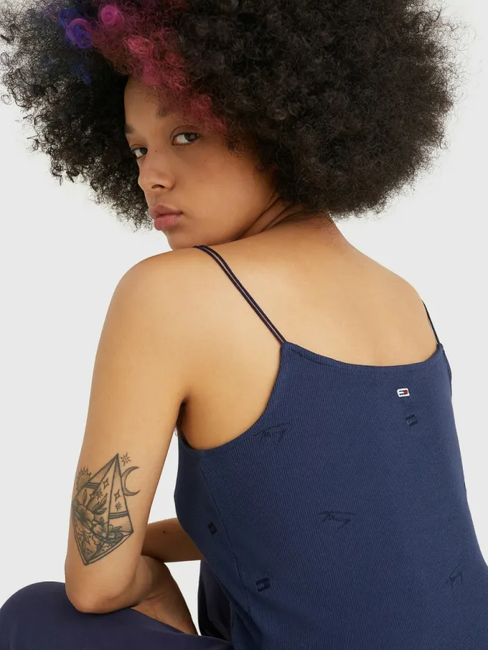 Tommy Hilfiger Embroidery Cropped Ribbed Tank Top Twilight Navy Womens TShirts Sale