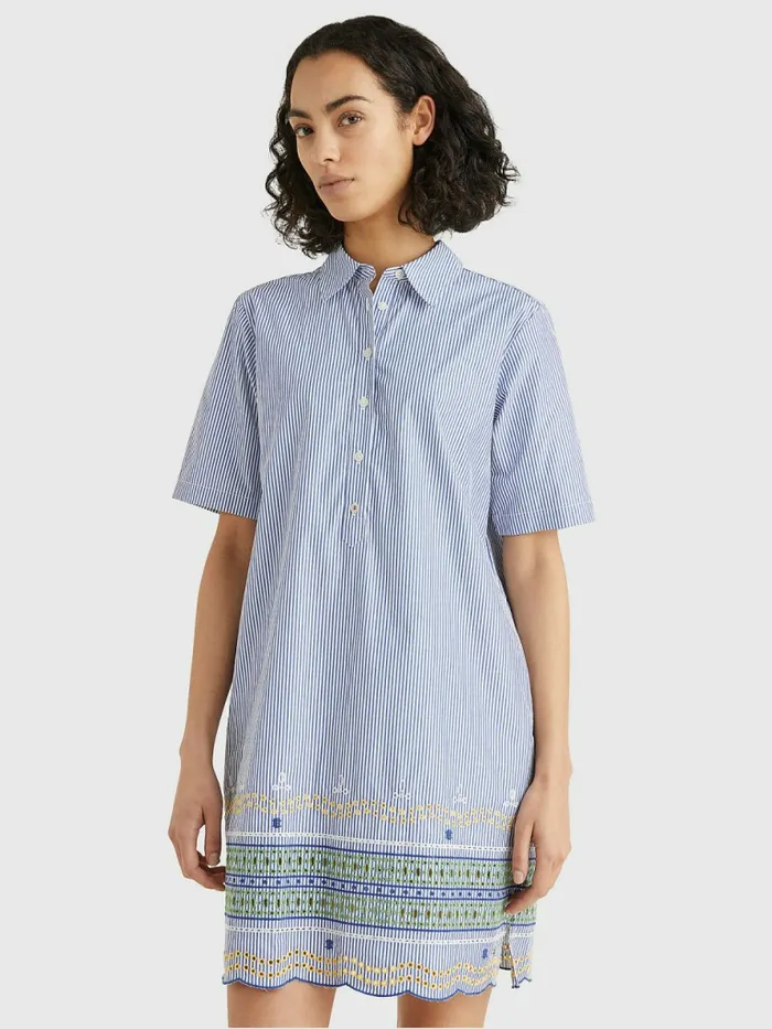 Tommy Hilfiger Embroidery Short Sleeve Shirt Dress Cutwork Ithaca StpPeri Blue Womens Dresses and Jumpsuits On Sale