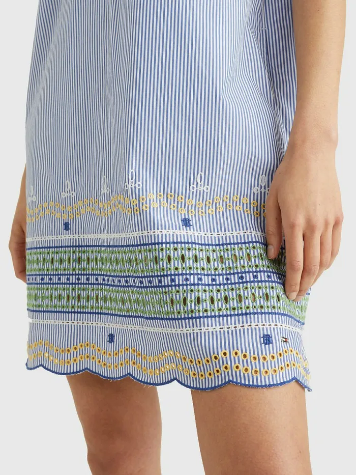 Tommy Hilfiger Embroidery Short Sleeve Shirt Dress Cutwork Ithaca StpPeri Blue Womens Dresses and Jumpsuits On Sale
