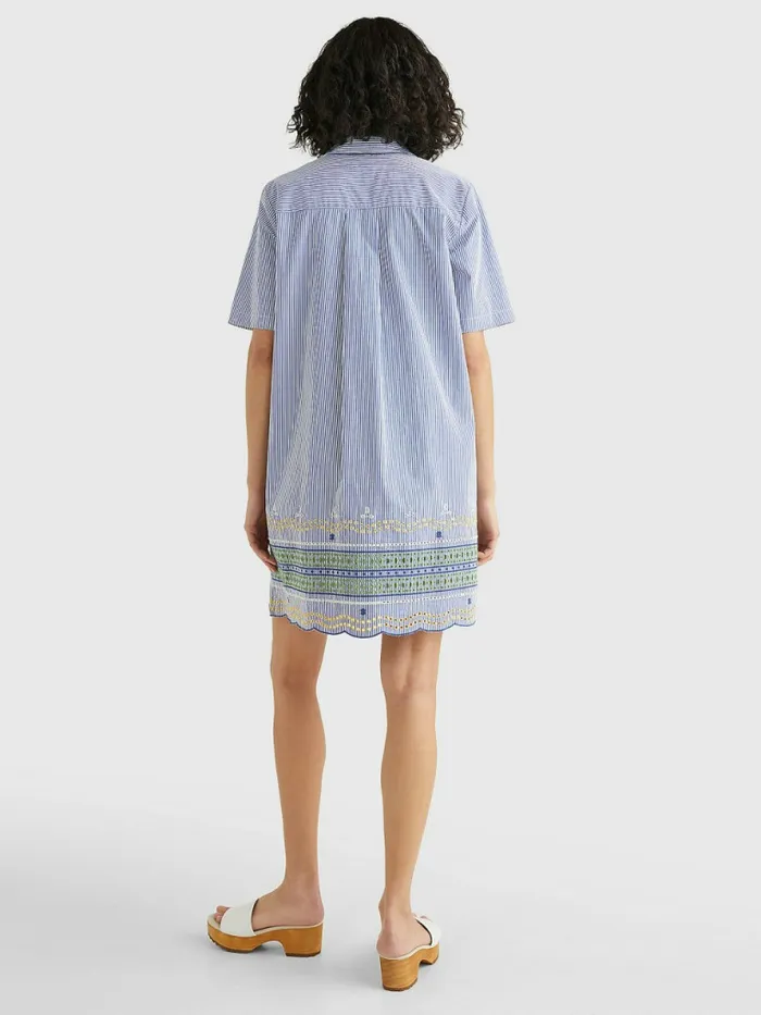 Tommy Hilfiger Embroidery Short Sleeve Shirt Dress Cutwork Ithaca StpPeri Blue Womens Dresses and Jumpsuits On Sale