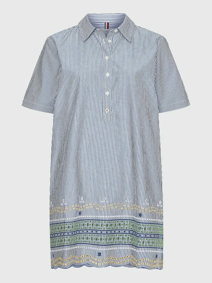 Tommy Hilfiger Embroidery Short Sleeve Shirt Dress Cutwork Ithaca StpPeri Blue Womens Dresses and Jumpsuits On Sale