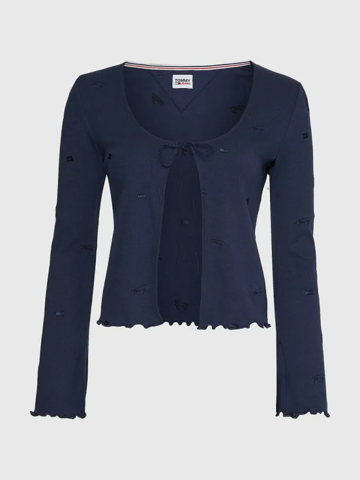 Tommy Hilfiger Embroidery TieOpen Cardigan Twilight Navy Womens TShirts Online