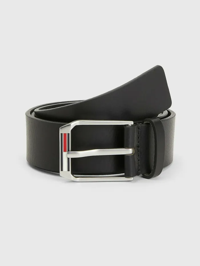 Tommy Hilfiger Enamel Flag Leather Belt Black Mens Belts Casaul