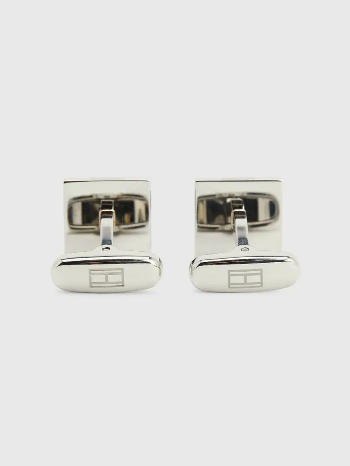 Tommy Hilfiger Engraved Stainless Steel Cufflinks Silver Mens Jewellery and Cufflinks