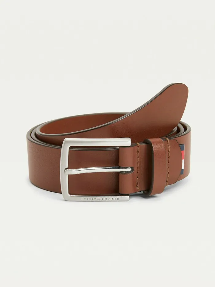 Tommy Hilfiger Essential Casual Organic Leather Belt Dark Tan Mens Belts For Sale