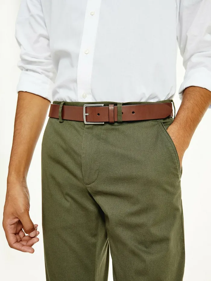 Tommy Hilfiger Essential Casual Organic Leather Belt Dark Tan Mens Belts For Sale