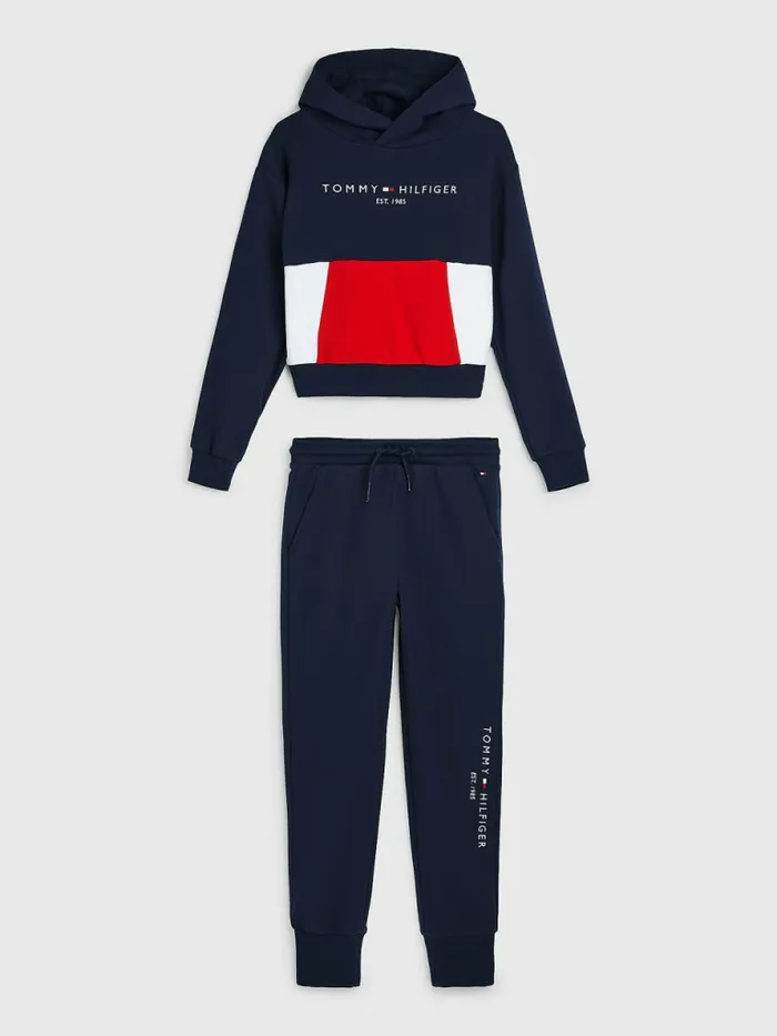 Tommy Hilfiger Essential ColourBlocked Hoody And Joggers Set Twilight Navy Rwb Girls Sweatshirts and Hoodies Cheap On Sale
