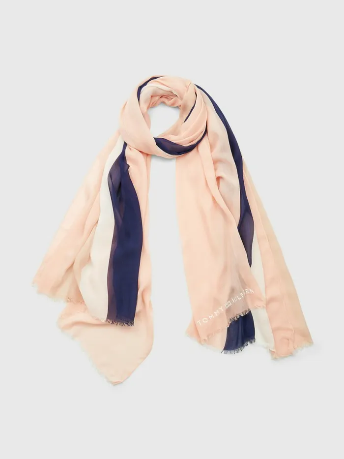 Tommy Hilfiger Essential ColourBlocked Scarf Pink Mix Womens Hats and Scarves Fashion Tommy Hilfiger Essential ColourBlocked Scarf Pink Mix Womens Hats and Scarves Fashion