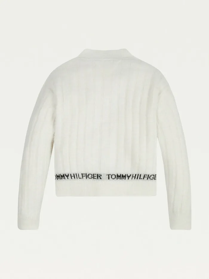 Tommy Hilfiger Essential Fluffy RibKnit Cardigan Ecru Girls Jumpers and Cardigans Gift 4 You