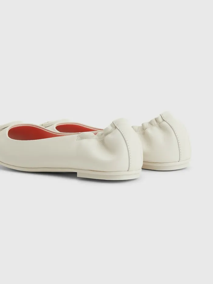 Tommy Hilfiger Essential Leather Ballerinas White Dove Womens Flat Shoes Sale