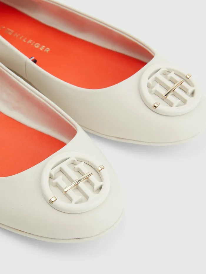 Tommy Hilfiger Essential Leather Ballerinas White Dove Womens Flat Shoes Sale