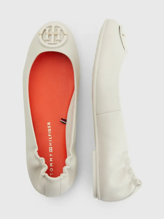 Tommy Hilfiger Essential Leather Ballerinas White Dove Womens Flat Shoes Sale
