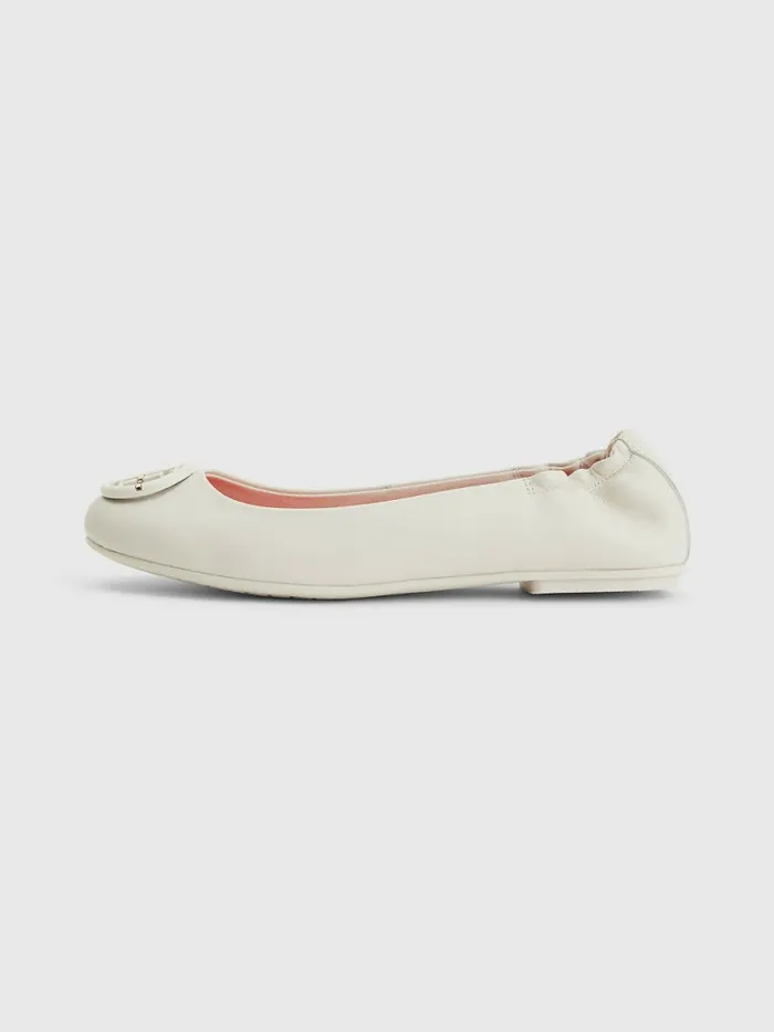 Tommy Hilfiger Essential Leather Ballerinas White Dove Womens Flat Shoes Sale