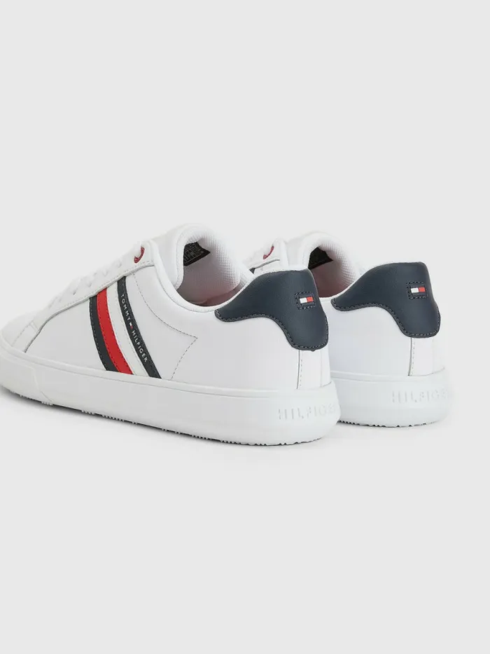 Tommy Hilfiger Essential Leather Cupsole Trainers White Mens Casual Shoes Sale