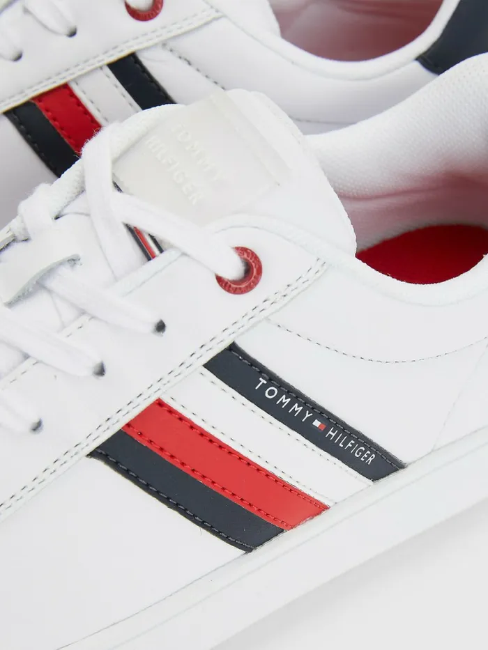 Tommy Hilfiger Essential Leather Cupsole Trainers White Mens Casual Shoes Sale