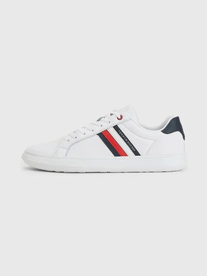 Tommy Hilfiger Essential Leather Cupsole Trainers White Mens Casual Shoes Sale