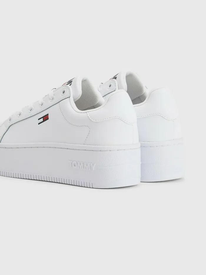 Tommy Hilfiger Essential Leather Flatform Trainers White Womens Sandals Near Me