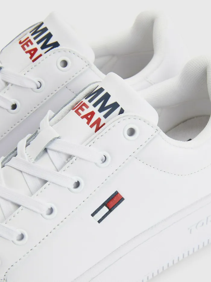 Tommy Hilfiger Essential Leather Flatform Trainers White Womens Sandals Near Me