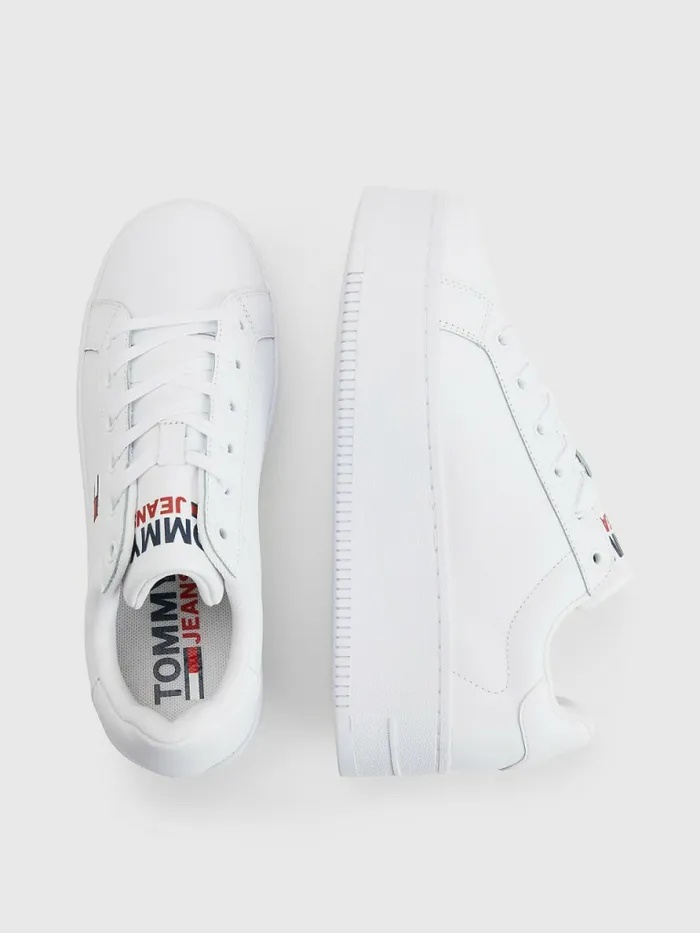 Tommy Hilfiger Essential Leather Flatform Trainers White Womens Sandals Near Me