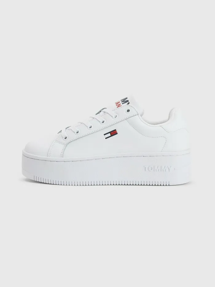 Tommy Hilfiger Essential Leather Flatform Trainers White Womens Sandals Near Me