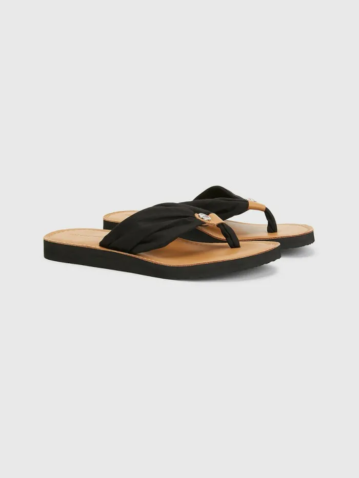 Tommy Hilfiger Essential Leather Footbed FlipFlops Black Womens Boots Fashion