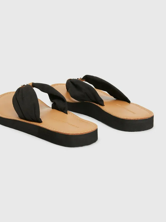 Tommy Hilfiger Essential Leather Footbed FlipFlops Black Womens Boots Fashion