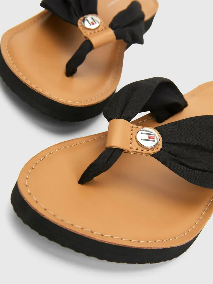 Tommy Hilfiger Essential Leather Footbed FlipFlops Black Womens Boots Fashion