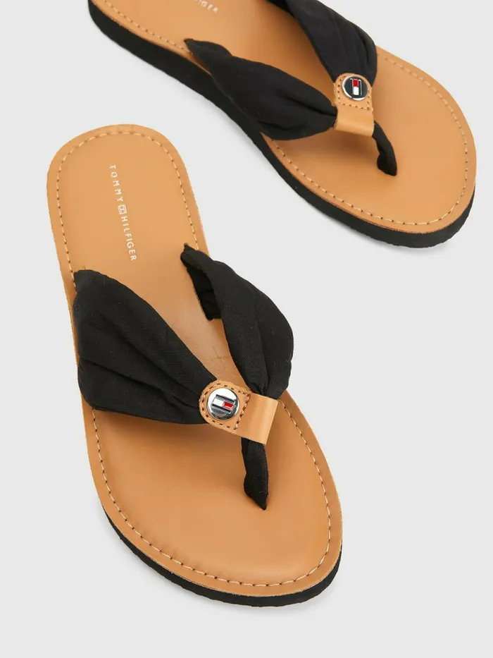 Tommy Hilfiger Essential Leather Footbed FlipFlops Black Womens Boots Fashion