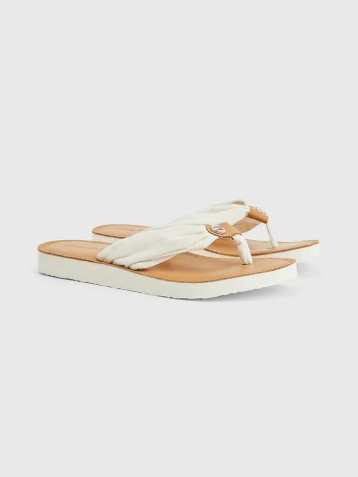 Tommy Hilfiger Essential Leather Footbed FlipFlops Ivory Womens Pumps Casaul