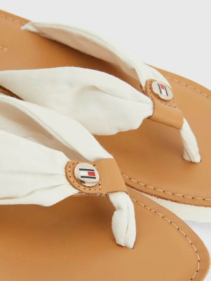 Tommy Hilfiger Essential Leather Footbed FlipFlops Ivory Womens Pumps Casaul