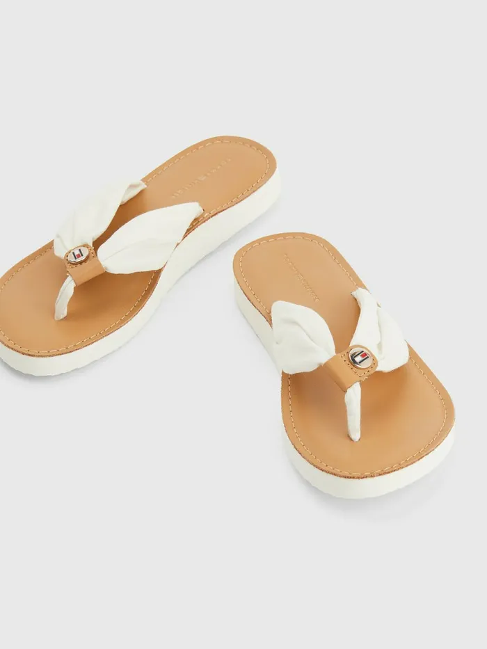 Tommy Hilfiger Essential Leather Footbed FlipFlops Ivory Womens Pumps Casaul