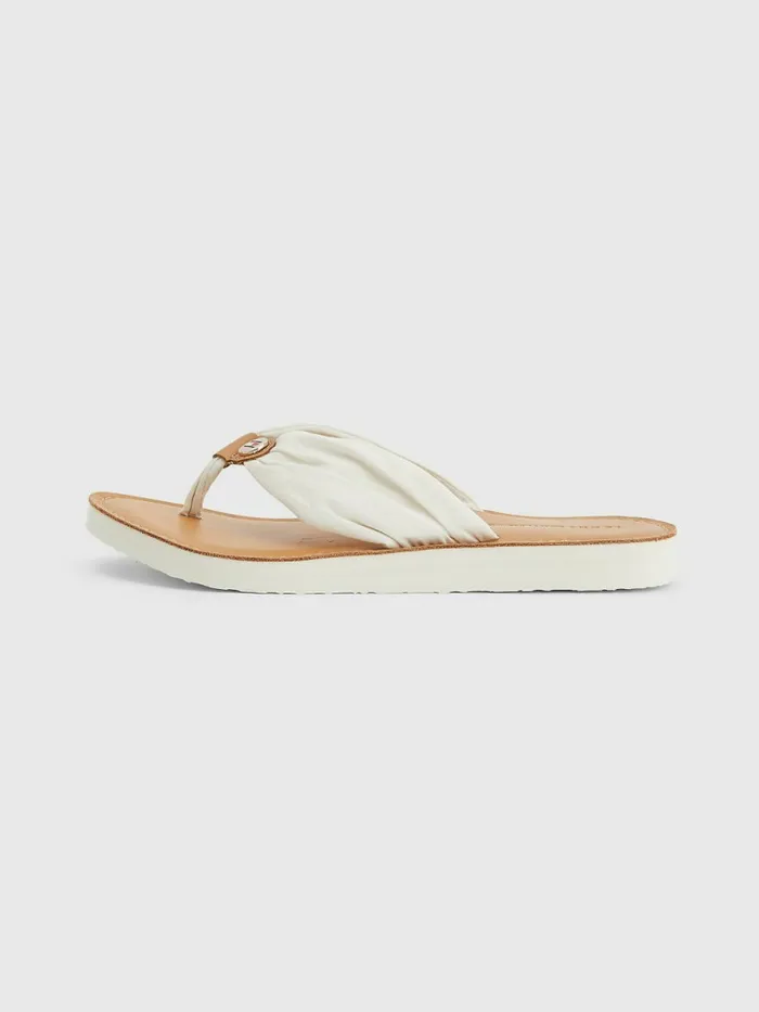 Tommy Hilfiger Essential Leather Footbed FlipFlops Ivory Womens Pumps Casaul