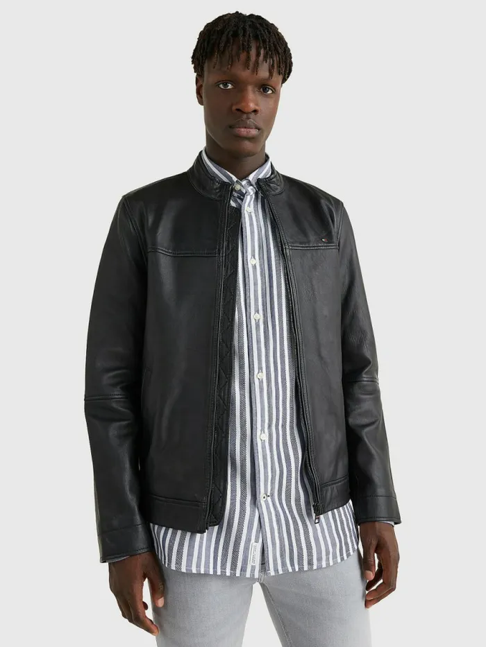 Tommy Hilfiger Essential Leather Jacket Black Mens Coats and Jackets Fashion