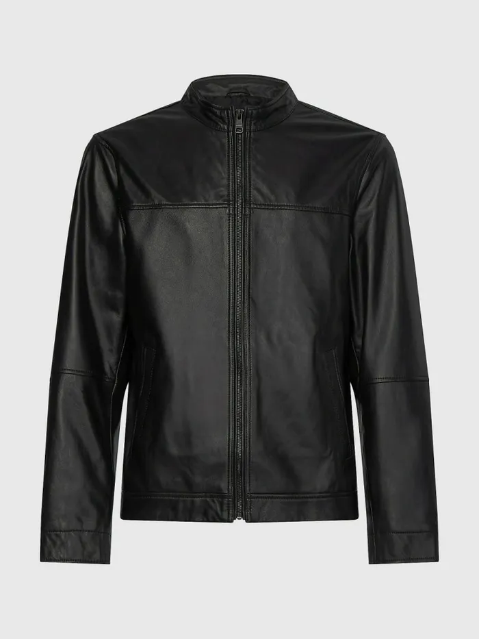 Tommy Hilfiger Essential Leather Jacket Black Mens Coats and Jackets Fashion