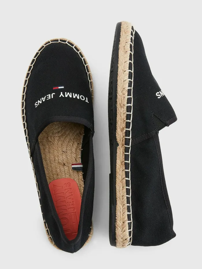 Tommy Hilfiger Essential Logo Espadrilles Black Womens Flat Shoes Gift Ideas