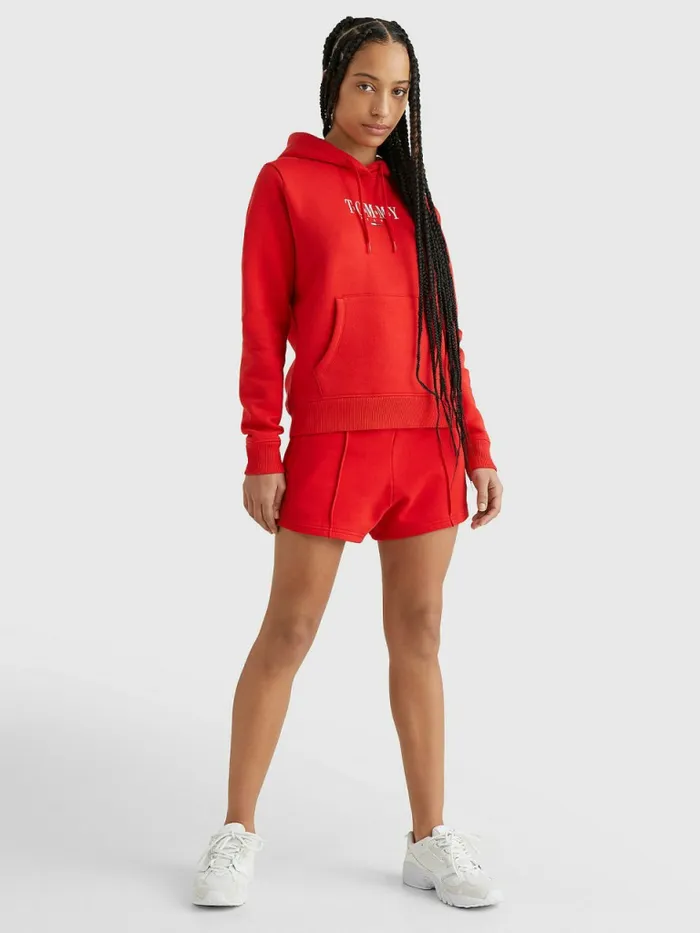 Tommy Hilfiger Essential Logo Hoody Deep Crimson Womens Sweatshirts and Hoodies Casaul