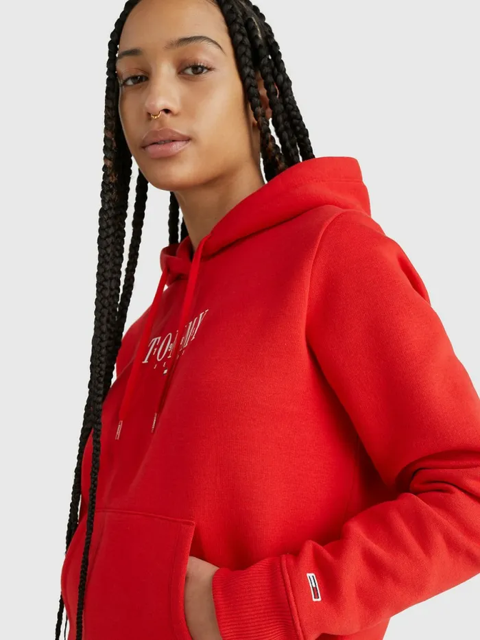 Tommy Hilfiger Essential Logo Hoody Deep Crimson Womens Sweatshirts and Hoodies Casaul