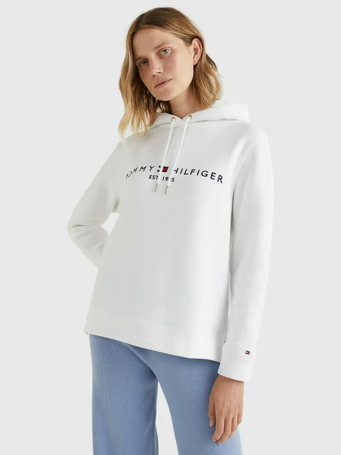 Tommy Hilfiger Essential Logo Hoody White Womens Sweatshirts and Hoodies Casaul Tommy Hilfiger Essential Logo Hoody White Womens Sweatshirts and Hoodies Casaul