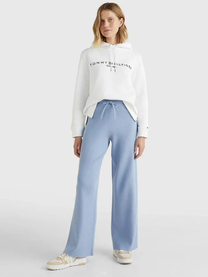 Tommy Hilfiger Essential Logo Hoody White Womens Sweatshirts and Hoodies Casaul