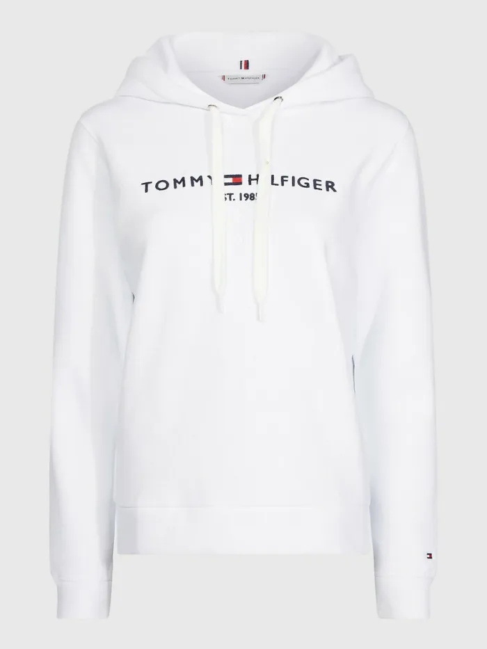 Tommy Hilfiger Essential Logo Hoody White Womens Sweatshirts and Hoodies Casaul