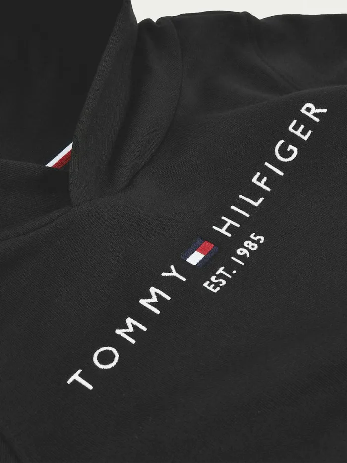 Tommy Hilfiger Essential Logo Organic Cotton Hoody Black Girls Sweatshirts and Hoodies Online