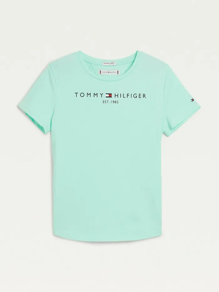 Tommy Hilfiger Essential Logo Organic Cotton TShirt Clear Lagoon Girls Tops and TShirts Near Me Tommy Hilfiger Essential Logo Organic Cotton TShirt Clear Lagoon Girls Tops and TShirts Near Me