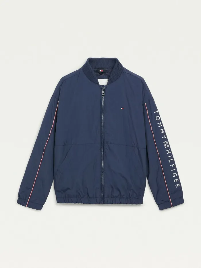 Tommy Hilfiger Essential Logo Recycled Track Jacket Twilight Navy Girls Coats and Jackets Fashion Tommy Hilfiger Essential Logo Recycled Track Jacket Twilight Navy Girls Coats and Jackets Fashion