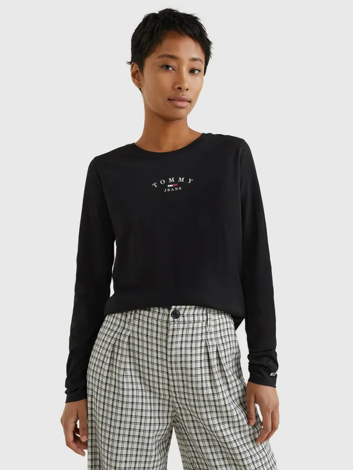 Tommy Hilfiger Essential Logo Slim Fit Long Sleeve TShirt Black Womens TShirts Online Tommy Hilfiger Essential Logo Slim Fit Long Sleeve TShirt Black Womens TShirts Online