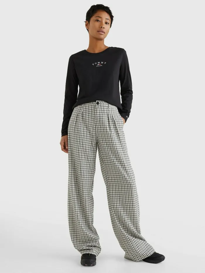 Tommy Hilfiger Essential Logo Slim Fit Long Sleeve TShirt Black Womens TShirts Online