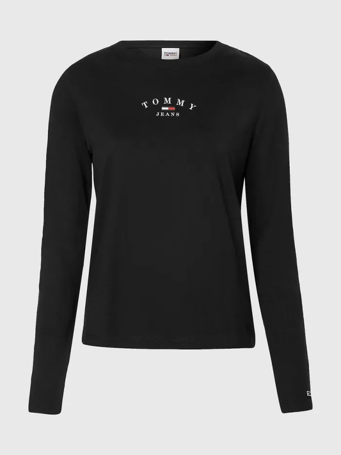 Tommy Hilfiger Essential Logo Slim Fit Long Sleeve TShirt Black Womens TShirts Online