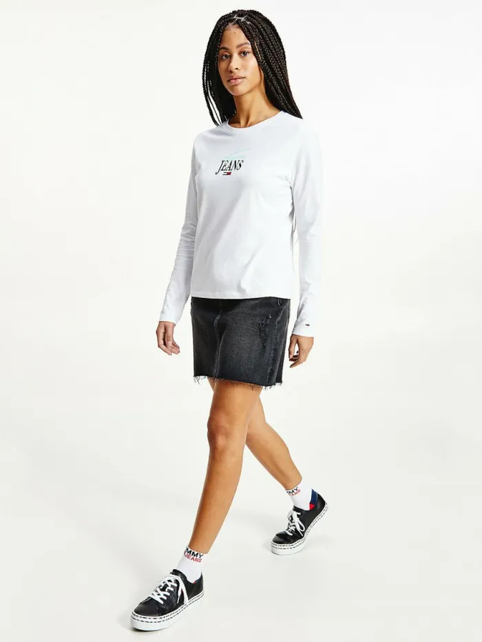 Tommy Hilfiger Essential Logo Slim Fit Long Sleeve TShirt White Womens TShirts On Sale Tommy Hilfiger Essential Logo Slim Fit Long Sleeve TShirt White Womens TShirts On Sale